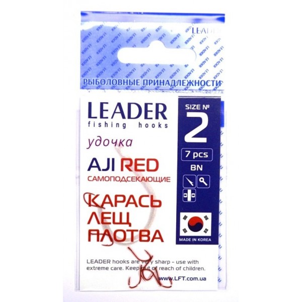 Гачки для риболовлі, №2, Leader Aji, 7шт/уп, колір Red